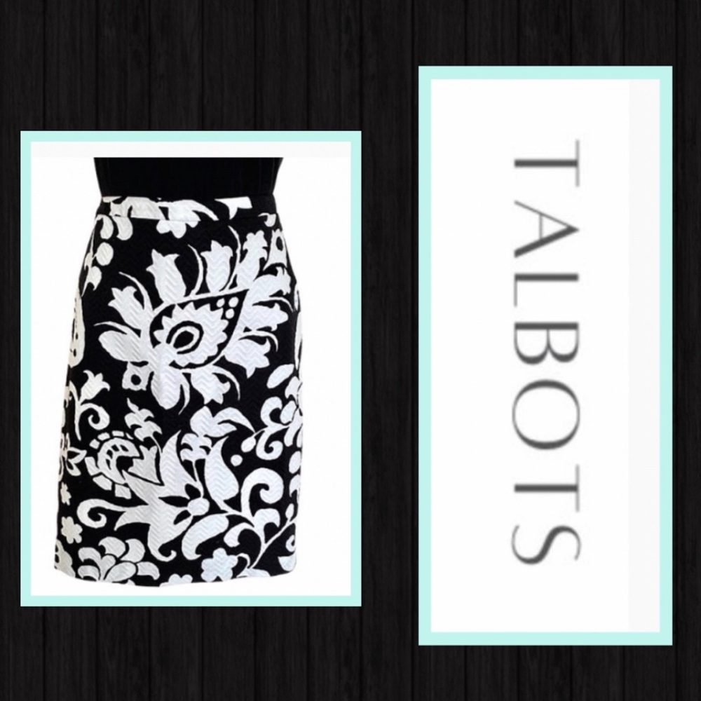 Talbots Black and White Pencil Skirt Damask